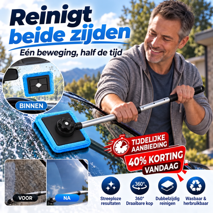 Alles-in-één magnetische glasreiniger — dubbelzijdige reiniging, wasbare pads en veelzijdig gebruik voor thuis en in de auto | Eén set. Helderder glas. Minder moeite. 💎