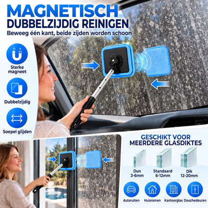 Alles-in-één magnetische glasreiniger — dubbelzijdige reiniging, wasbare pads en veelzijdig gebruik voor thuis en in de auto | Eén set. Helderder glas. Minder moeite. 💎