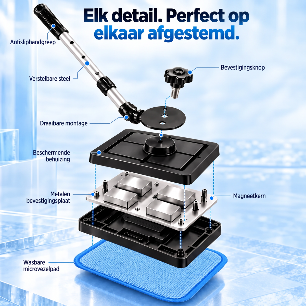 Alles-in-één magnetische glasreiniger — dubbelzijdige reiniging, wasbare pads en veelzijdig gebruik voor thuis en in de auto | Eén set. Helderder glas. Minder moeite. 💎