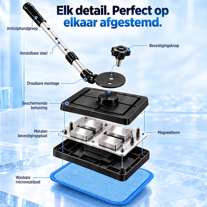 Alles-in-één magnetische glasreiniger — dubbelzijdige reiniging, wasbare pads en veelzijdig gebruik voor thuis en in de auto | Eén set. Helderder glas. Minder moeite. 💎