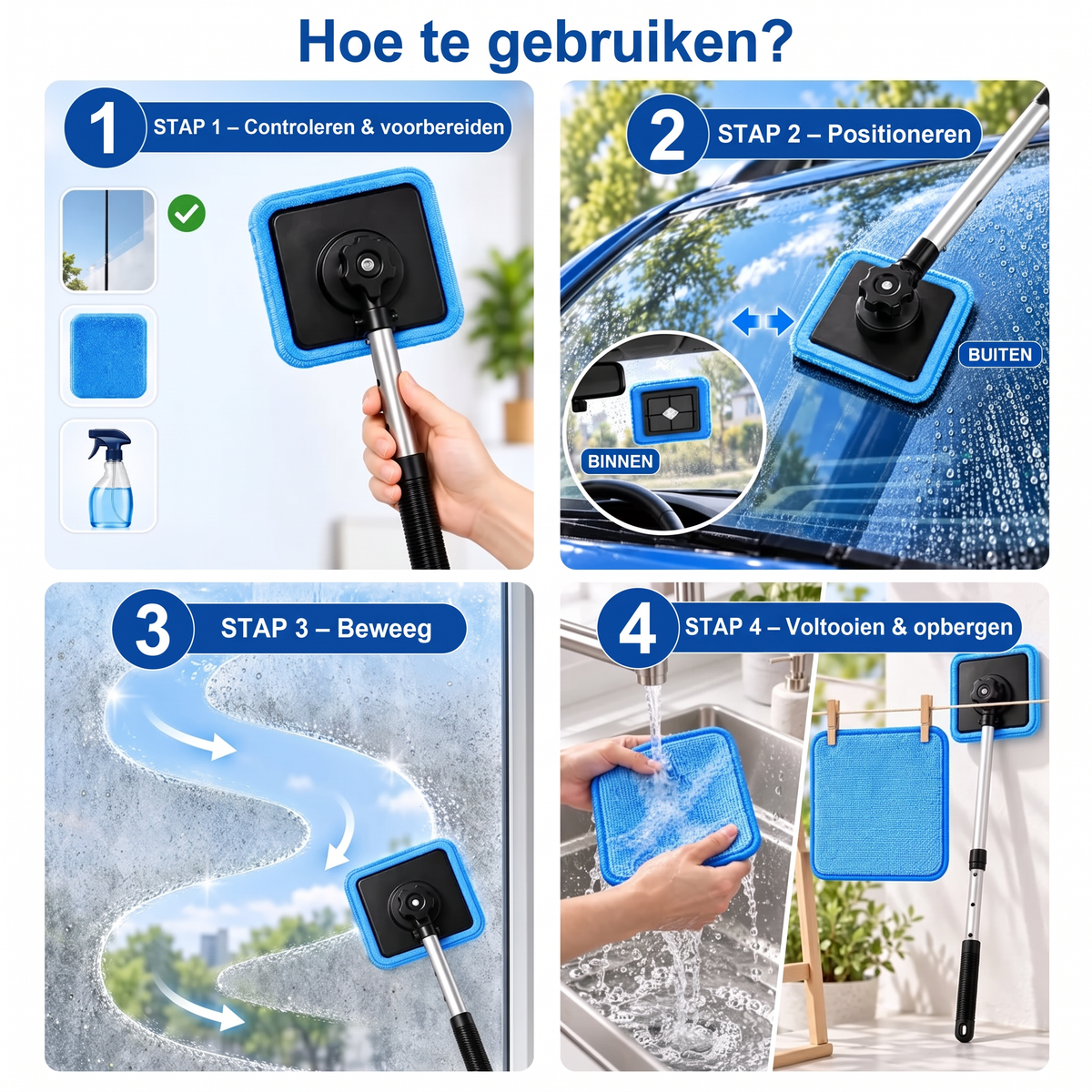 Alles-in-één magnetische glasreiniger — dubbelzijdige reiniging, wasbare pads en veelzijdig gebruik voor thuis en in de auto | Eén set. Helderder glas. Minder moeite. 💎
