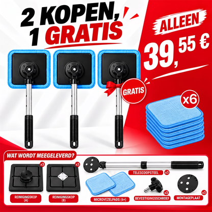 Alles-in-één magnetische glasreiniger — dubbelzijdige reiniging, wasbare pads en veelzijdig gebruik voor thuis en in de auto | Eén set. Helderder glas. Minder moeite. 💎