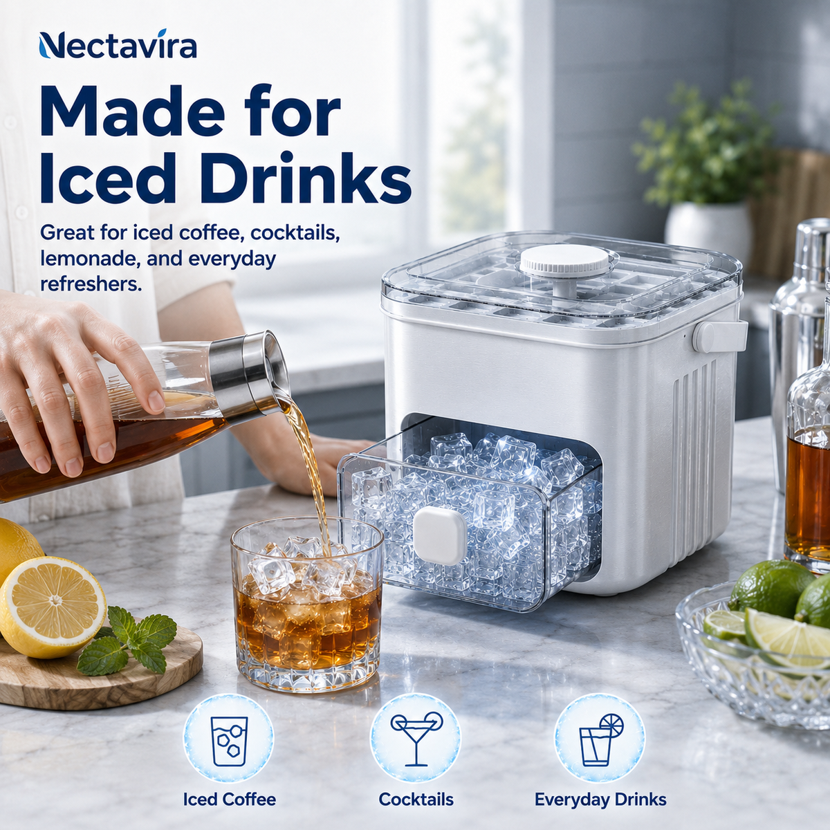 🧊 Nectavira® 2-in-1 ijsblokjesvorm met opbergbak