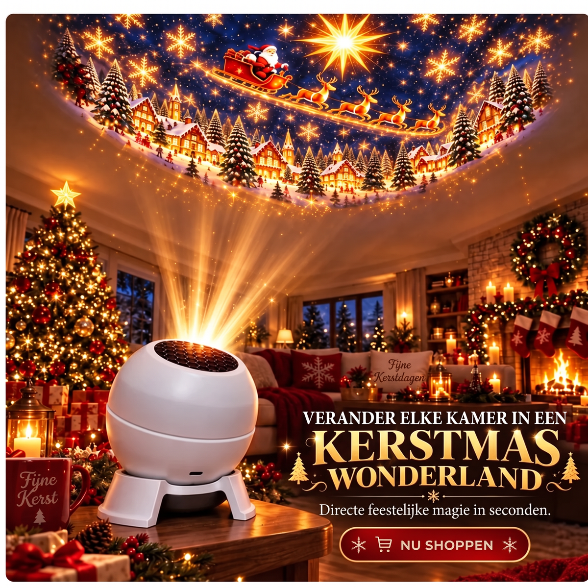 🍁🎄Draaibare kerstlichtprojector – 8 feestelijke motieven